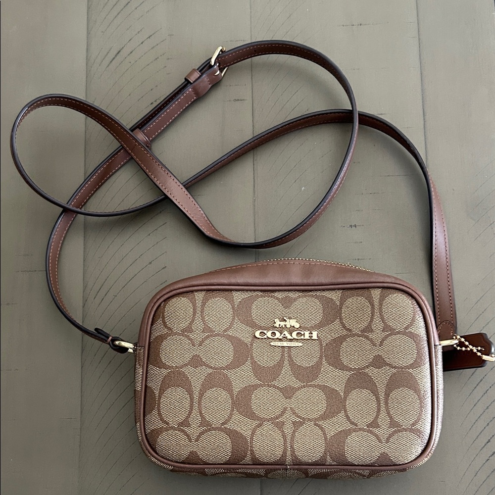 Coach Signature Brown and Tan Crossbody Bag